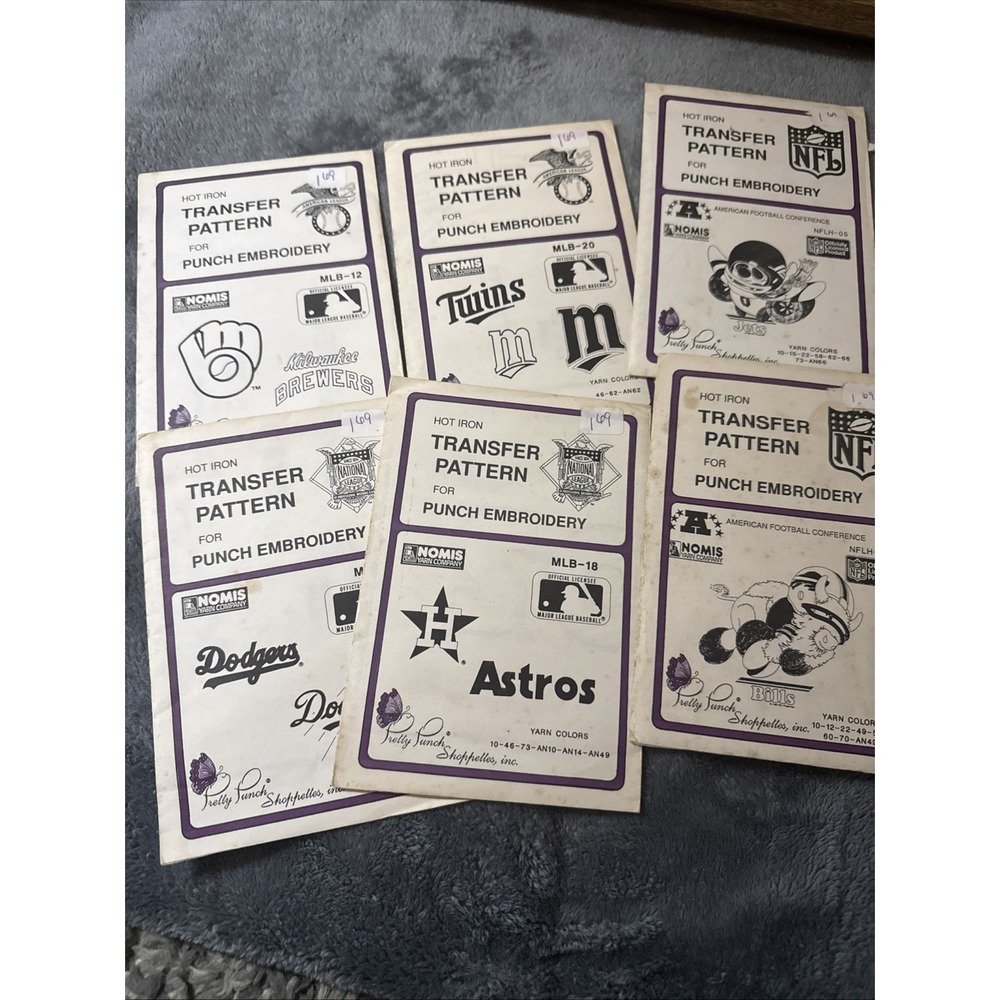 VTG Lot Of 5 Sports Themed Hot Iron Transfer Pattern for Punch Embroidery Nos